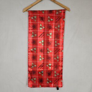 Silk Feel Long Merry Christmas Scarf Women's Red Green Poinsettias Holiday Party